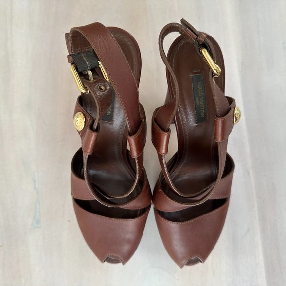 RARE Louis Vuitton High Heel Sandals in Cognac leather  Size  38 - Picture 6 of 14